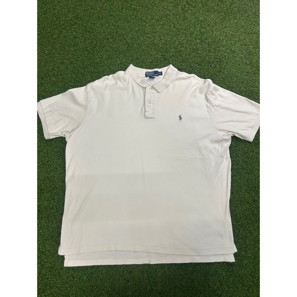 Polo Ralph Lauren Mens XXL Cream Off White Short Sleeve Pique Polo Shirt Logo